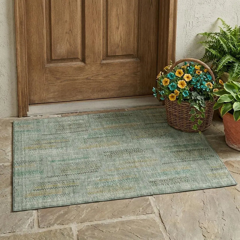 3' X 5' Green And Beige Abstract Washable Indoor Outdoor Area Rug Homeroots Outdoor