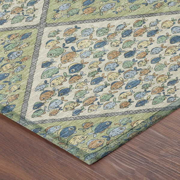 3' X 5' Green And Beige Abstract Washable Indoor Outdoor Area Rug Homeroots Outdoor