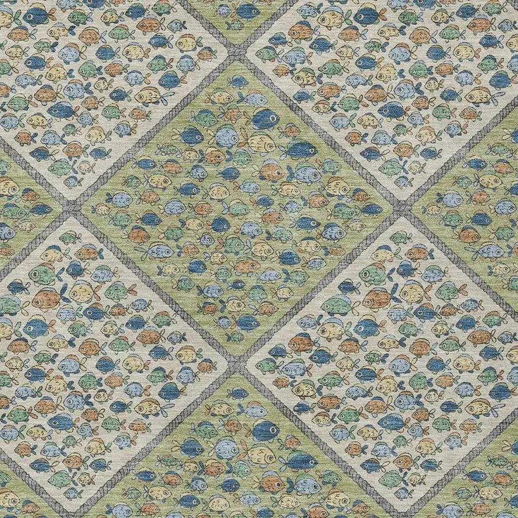 3' X 5' Green And Beige Abstract Washable Indoor Outdoor Area Rug Homeroots Outdoor