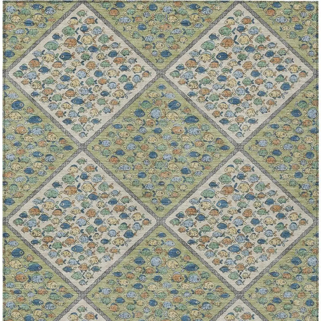 3' X 5' Green And Beige Abstract Washable Indoor Outdoor Area Rug Homeroots Outdoor