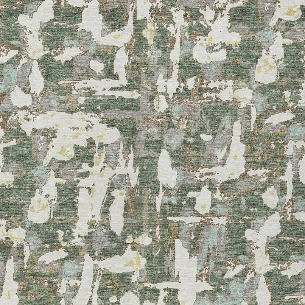 3' X 5' Green And Beige Abstract Washable Indoor Outdoor Area Rug Homeroots Outdoor
