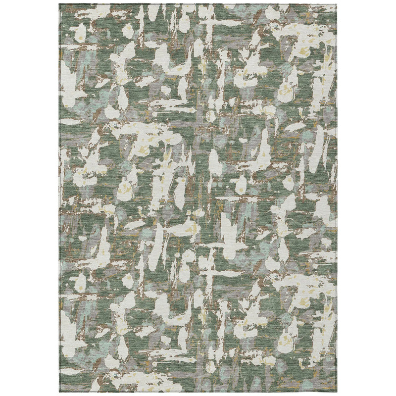 3' X 5' Green And Beige Abstract Washable Indoor Outdoor Area Rug Homeroots Outdoor