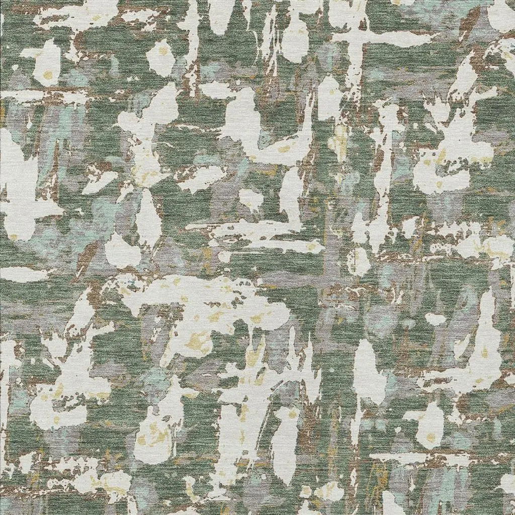3' X 5' Green And Beige Abstract Washable Indoor Outdoor Area Rug Homeroots Outdoor