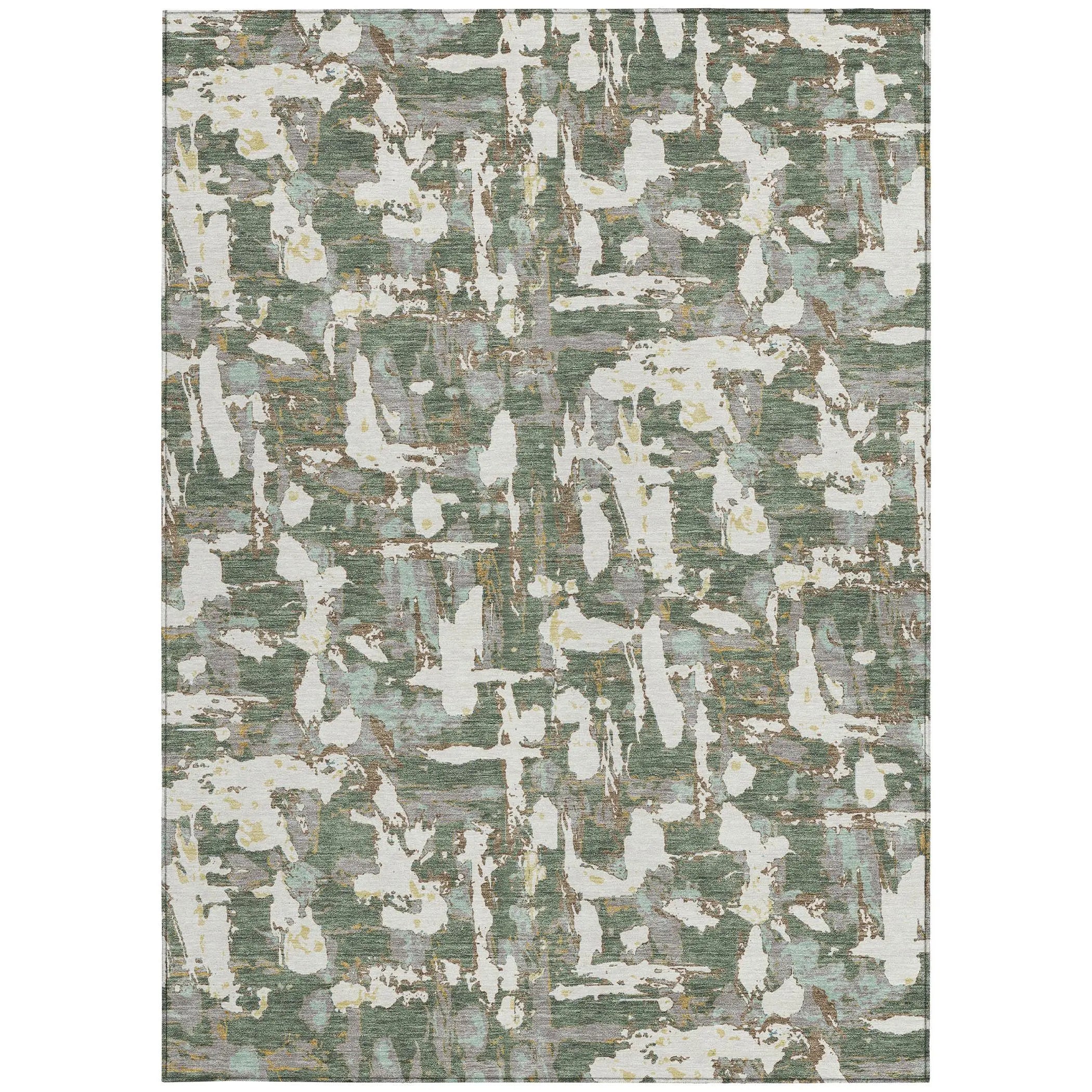 3' X 5' Green And Beige Abstract Washable Indoor Outdoor Area Rug Homeroots Outdoor