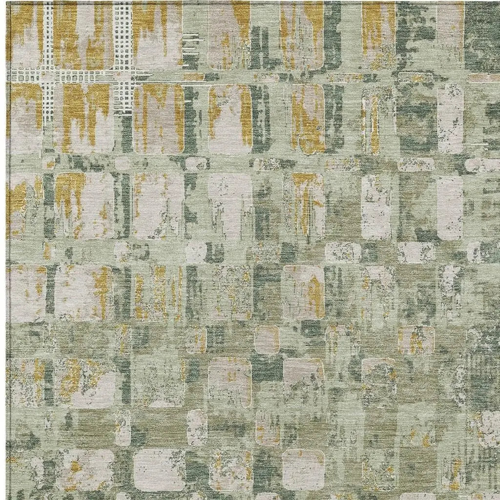 3' X 5' Green And Beige Abstract Washable Indoor Outdoor Area Rug Homeroots Outdoor