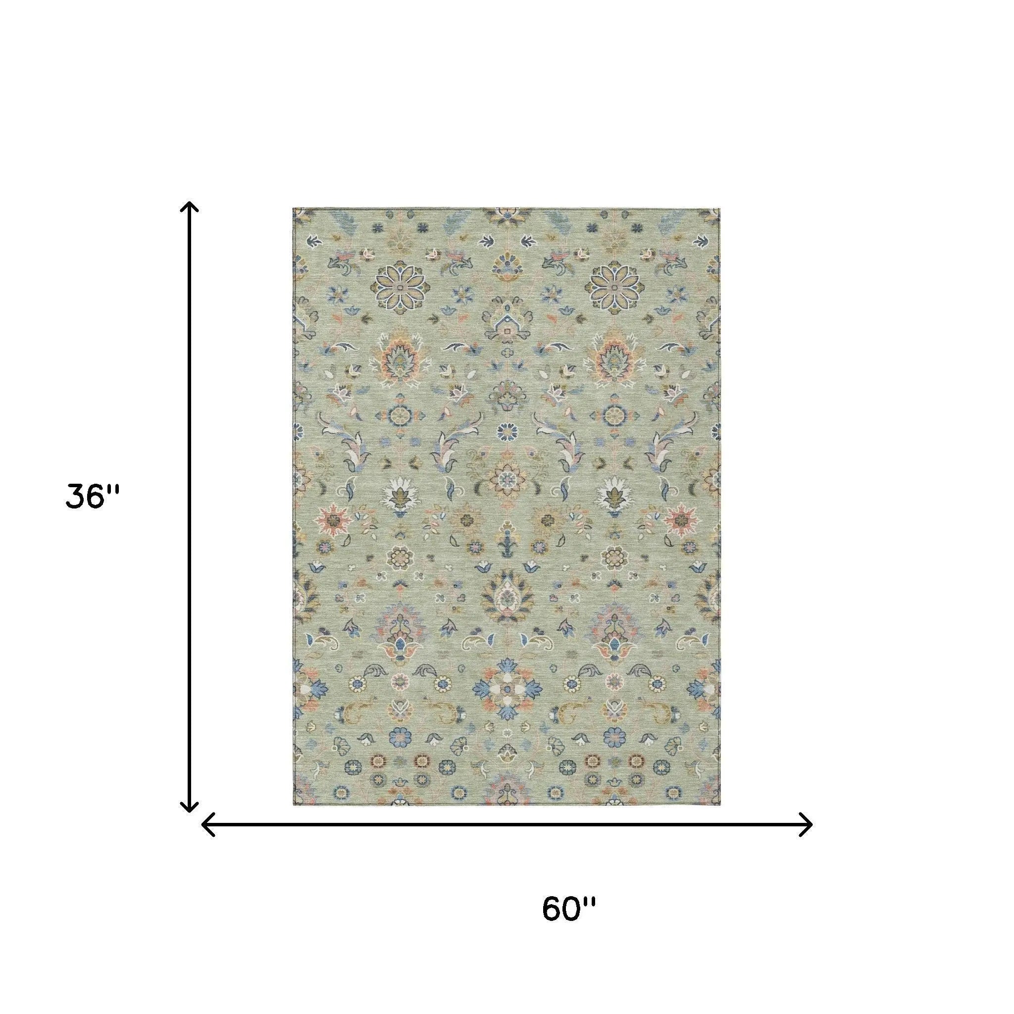 3' X 5' Green And Beige Abstract Washable Indoor Outdoor Area Rug Homeroots Outdoor