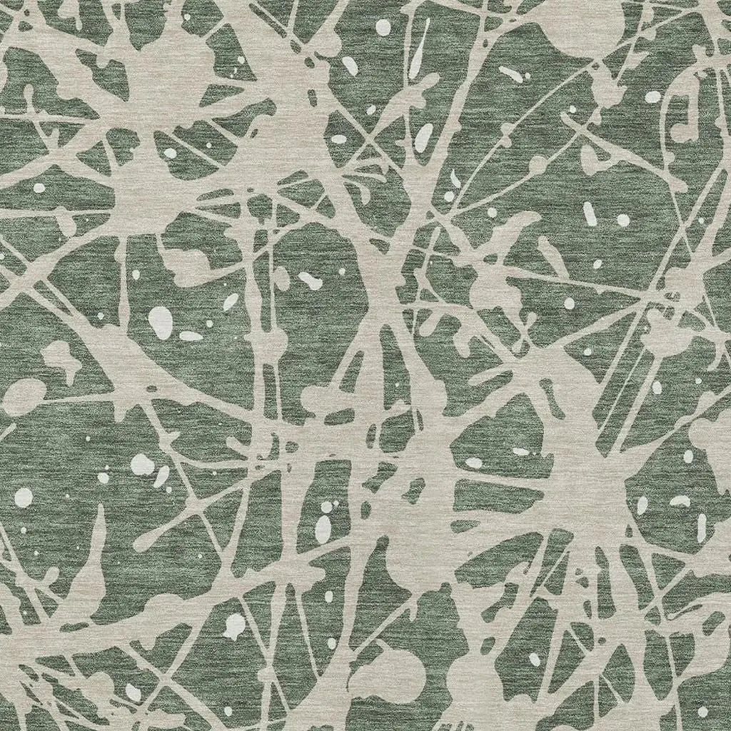 3' X 5' Green And Beige Abstract Washable Indoor Outdoor Area Rug Homeroots Outdoor