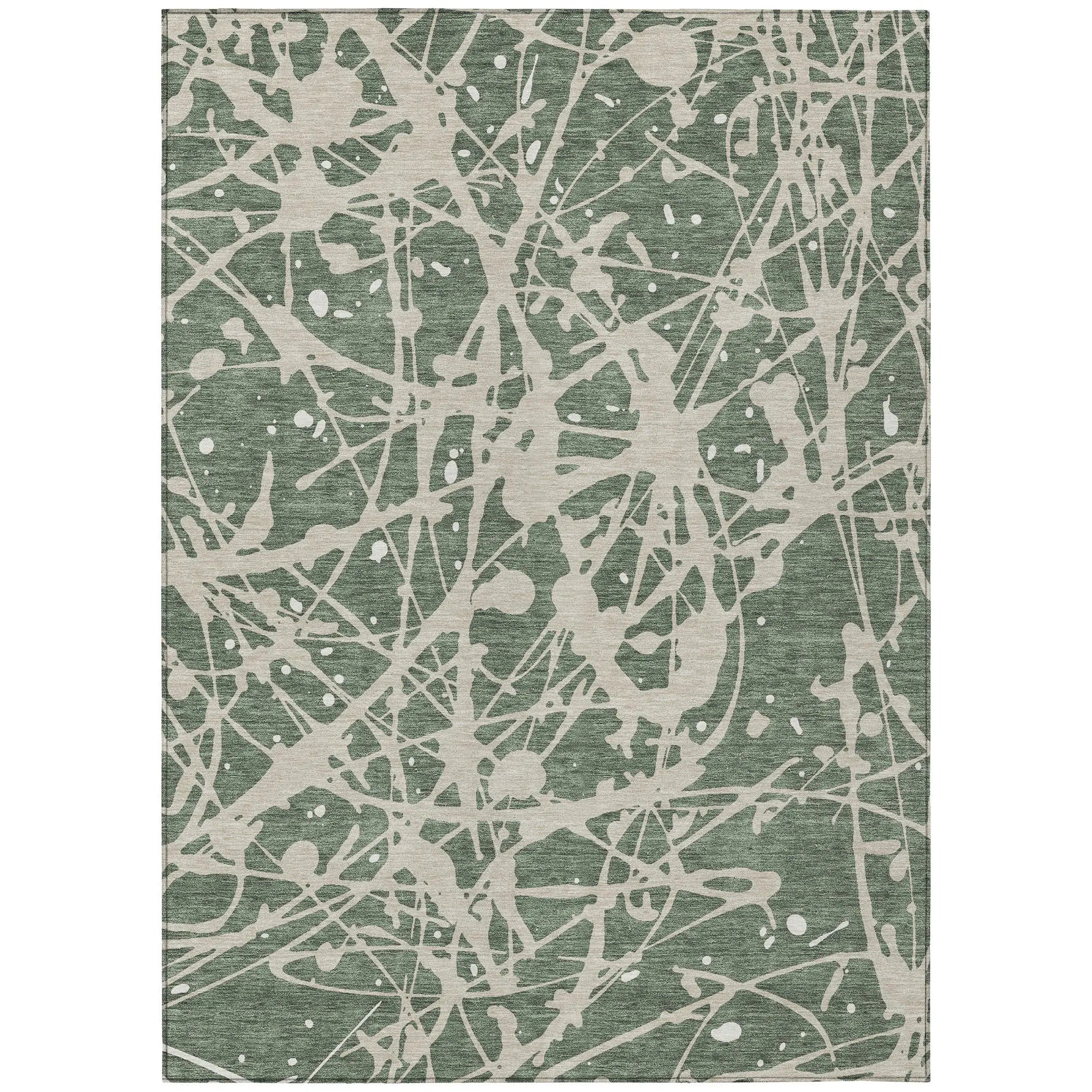 3' X 5' Green And Beige Abstract Washable Indoor Outdoor Area Rug Homeroots Outdoor