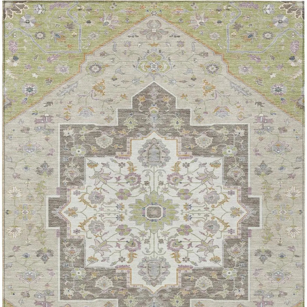 3' X 5' Green And Beige Floral Medallion Washable Indoor Outdoor Area Rug Homeroots Outdoor