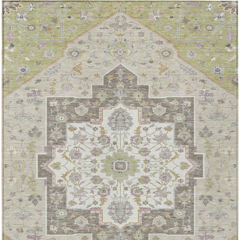 3' X 5' Green And Beige Floral Medallion Washable Indoor Outdoor Area Rug Homeroots Outdoor