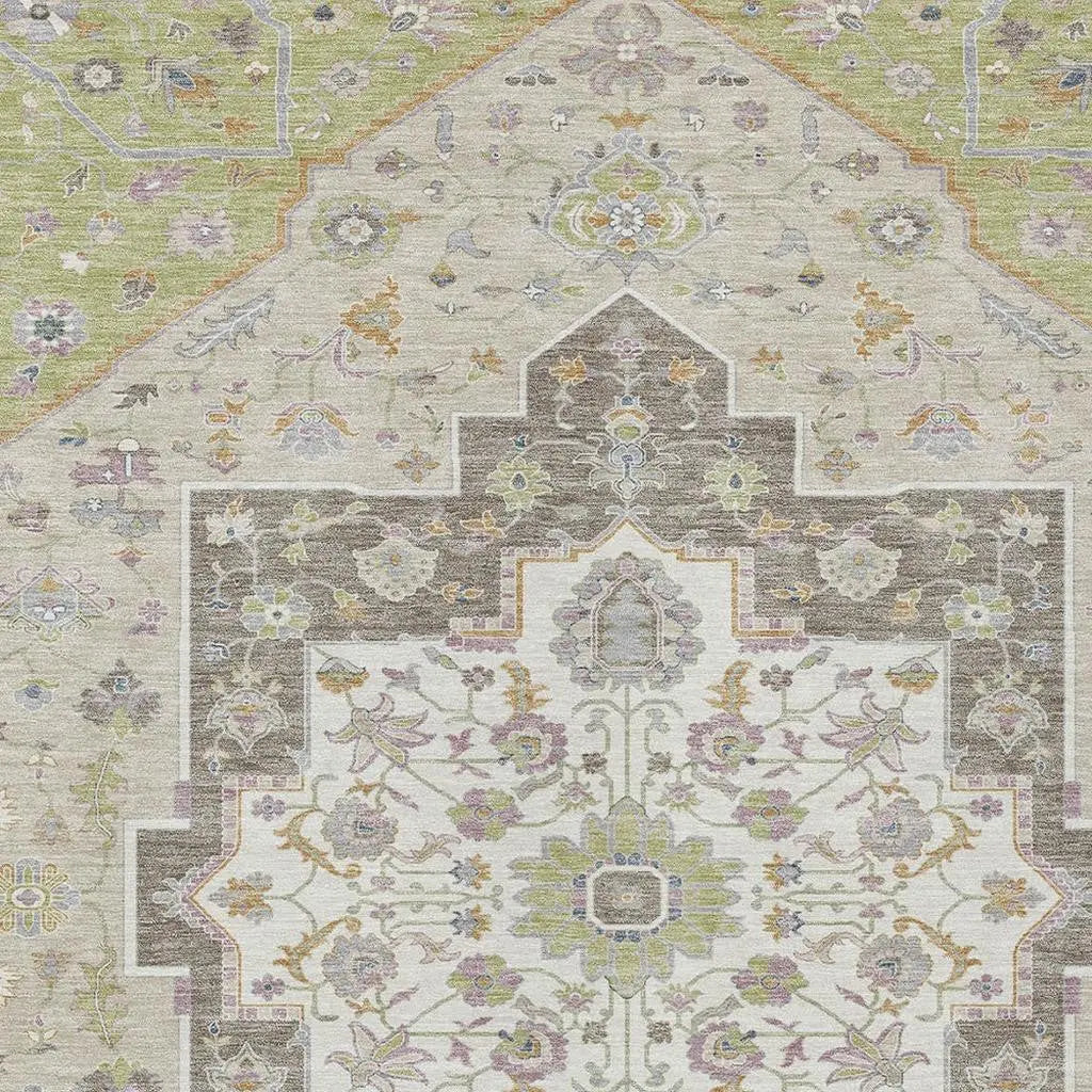 3' X 5' Green And Beige Floral Medallion Washable Indoor Outdoor Area Rug Homeroots Outdoor