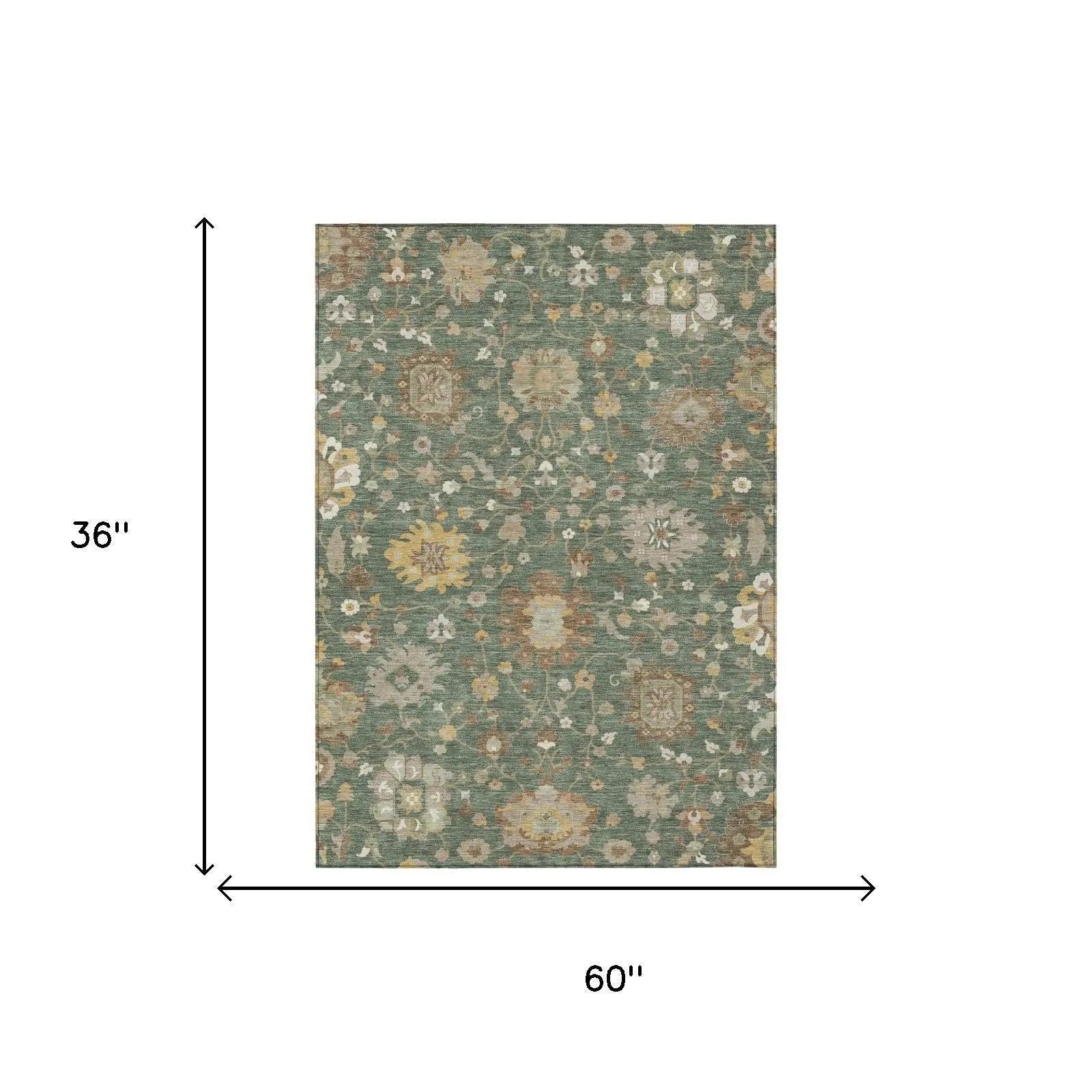 3' X 5' Green And Beige Floral Washable Indoor Outdoor Area Rug Homeroots Outdoor
