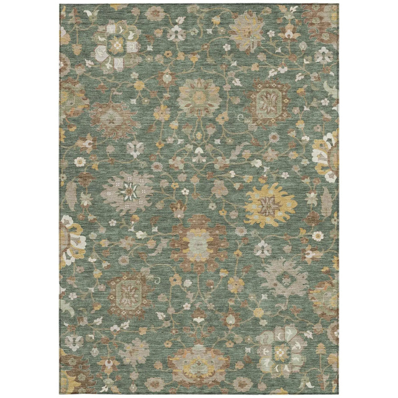 3' X 5' Green And Beige Floral Washable Indoor Outdoor Area Rug Homeroots Outdoor
