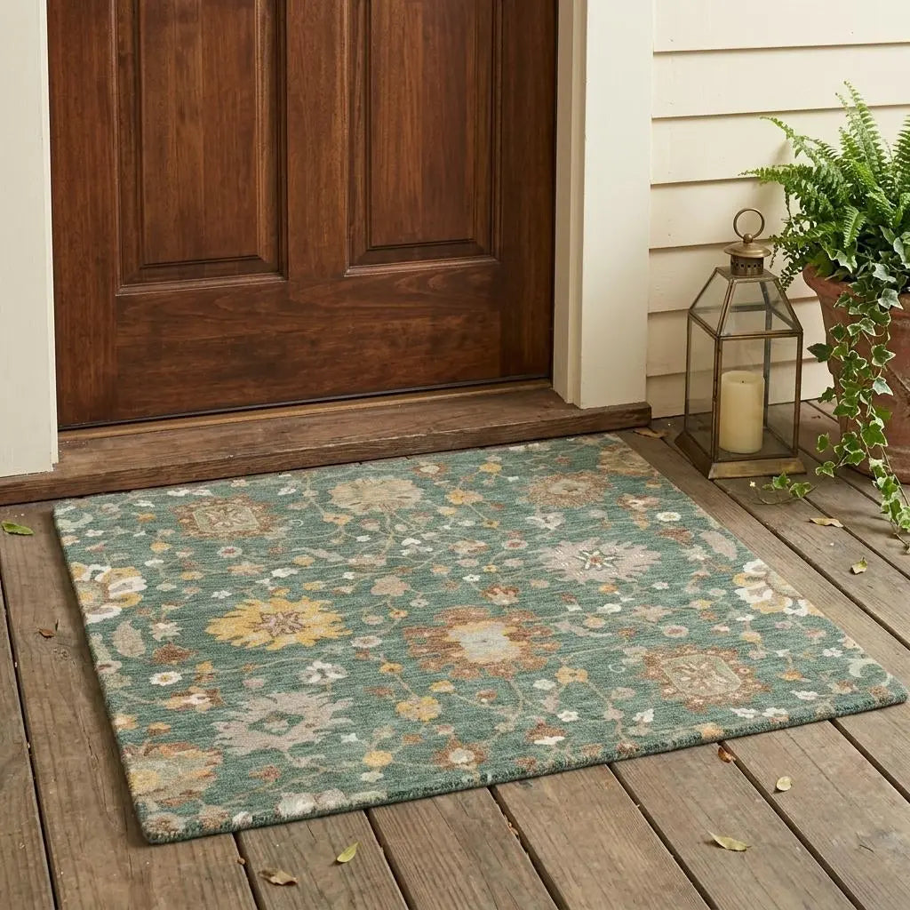 3' X 5' Green And Beige Floral Washable Indoor Outdoor Area Rug Homeroots Outdoor