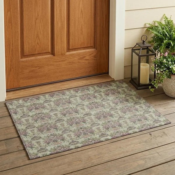 3' X 5' Green And Beige Floral Washable Indoor Outdoor Area Rug Homeroots Outdoor