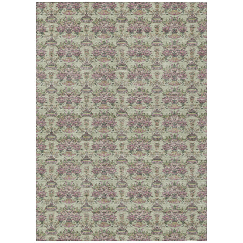 3' X 5' Green And Beige Floral Washable Indoor Outdoor Area Rug Homeroots Outdoor