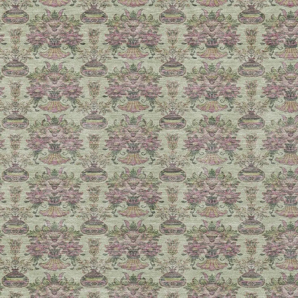 3' X 5' Green And Beige Floral Washable Indoor Outdoor Area Rug Homeroots Outdoor