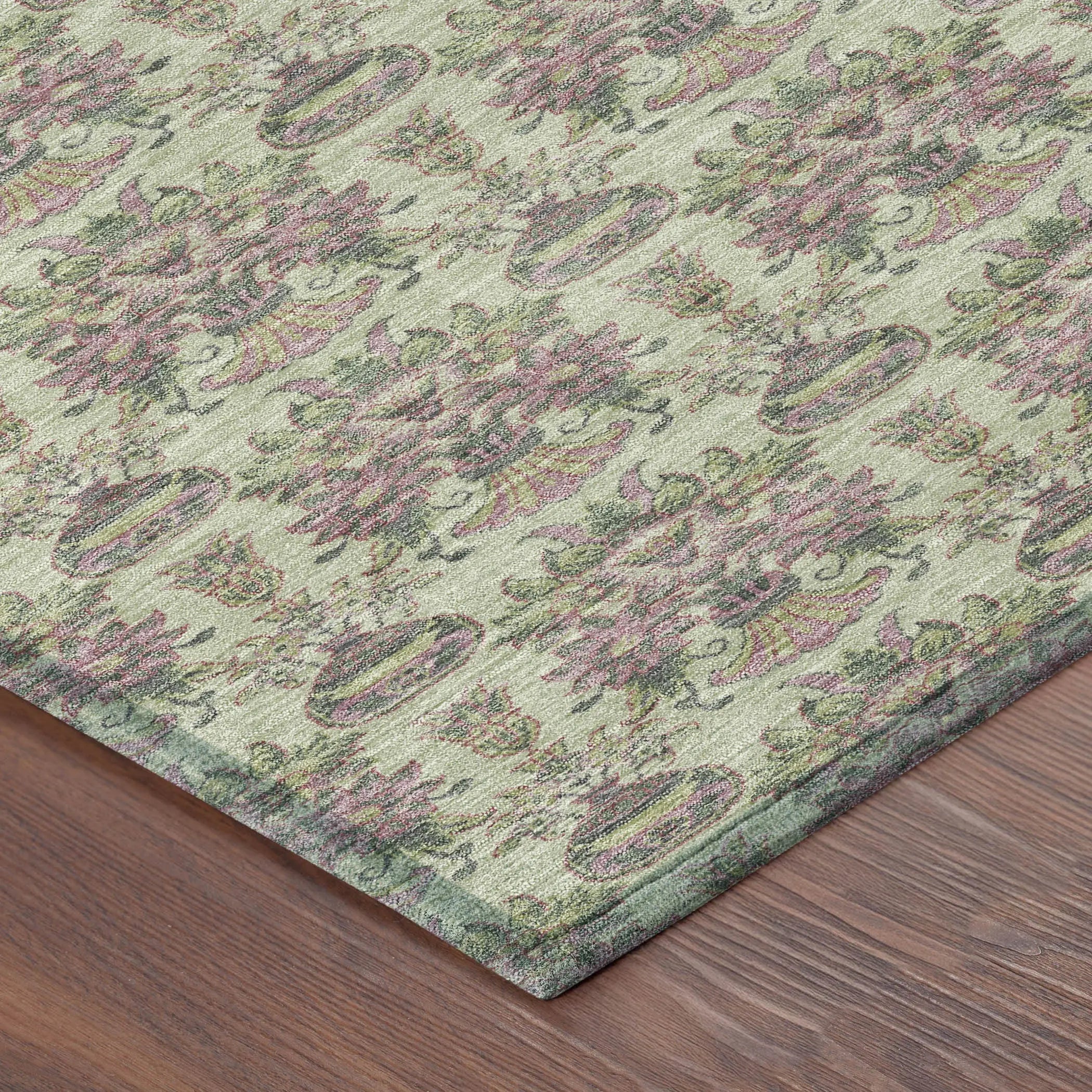 3' X 5' Green And Beige Floral Washable Indoor Outdoor Area Rug Homeroots Outdoor