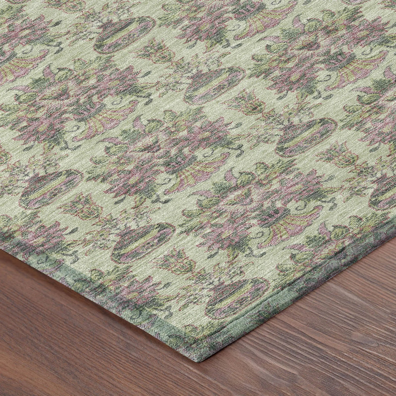3' X 5' Green And Beige Floral Washable Indoor Outdoor Area Rug Homeroots Outdoor