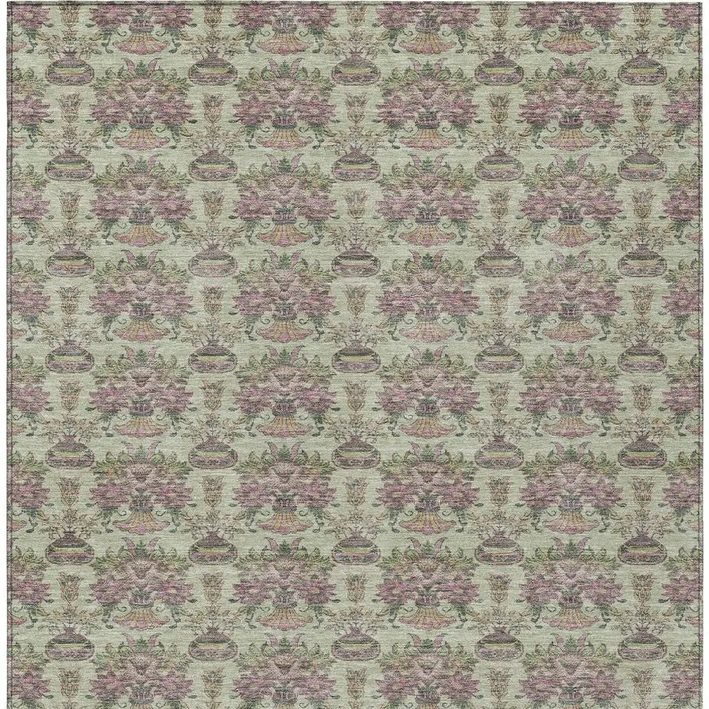3' X 5' Green And Beige Floral Washable Indoor Outdoor Area Rug Homeroots Outdoor