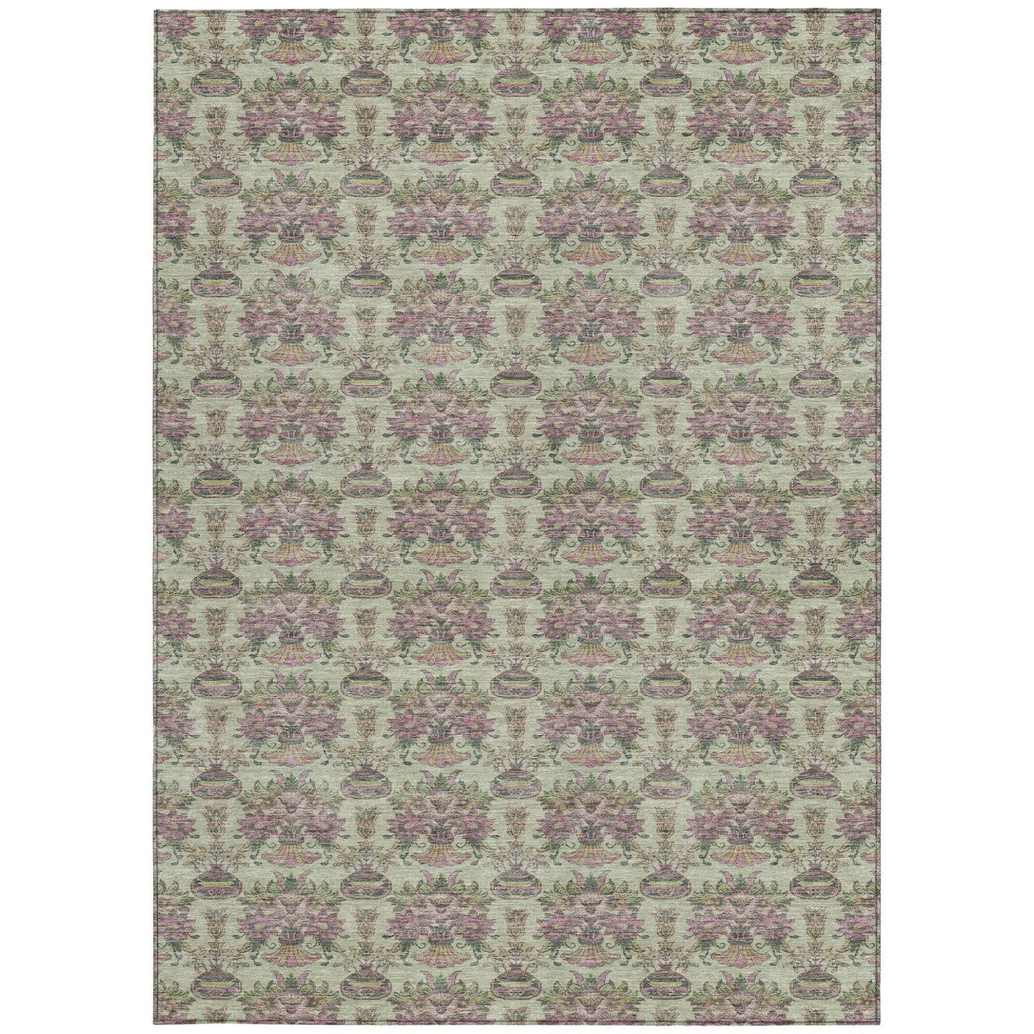 3' X 5' Green And Beige Floral Washable Indoor Outdoor Area Rug Homeroots Outdoor