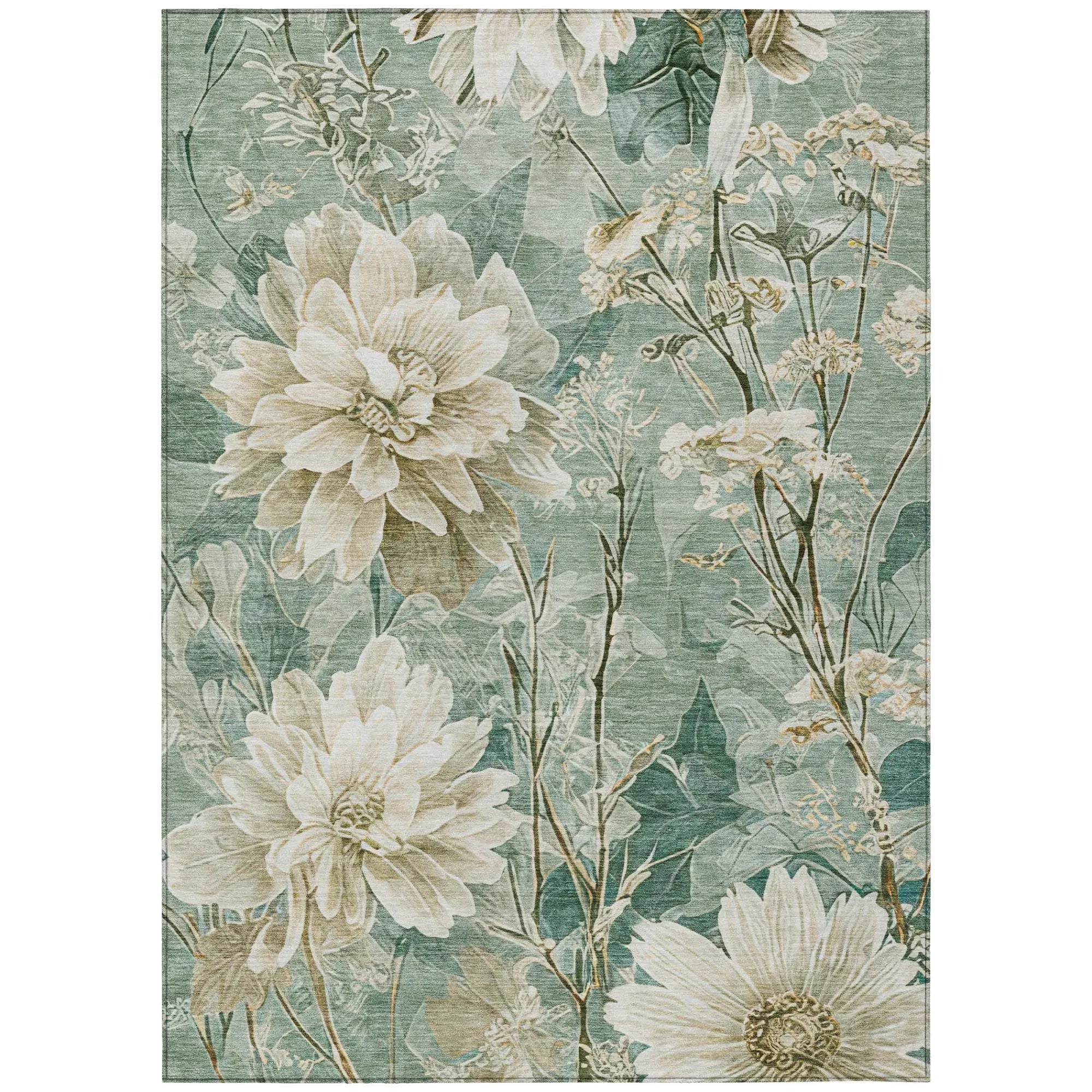 3' X 5' Green And Beige Floral Washable Indoor Outdoor Area Rug Homeroots Outdoor