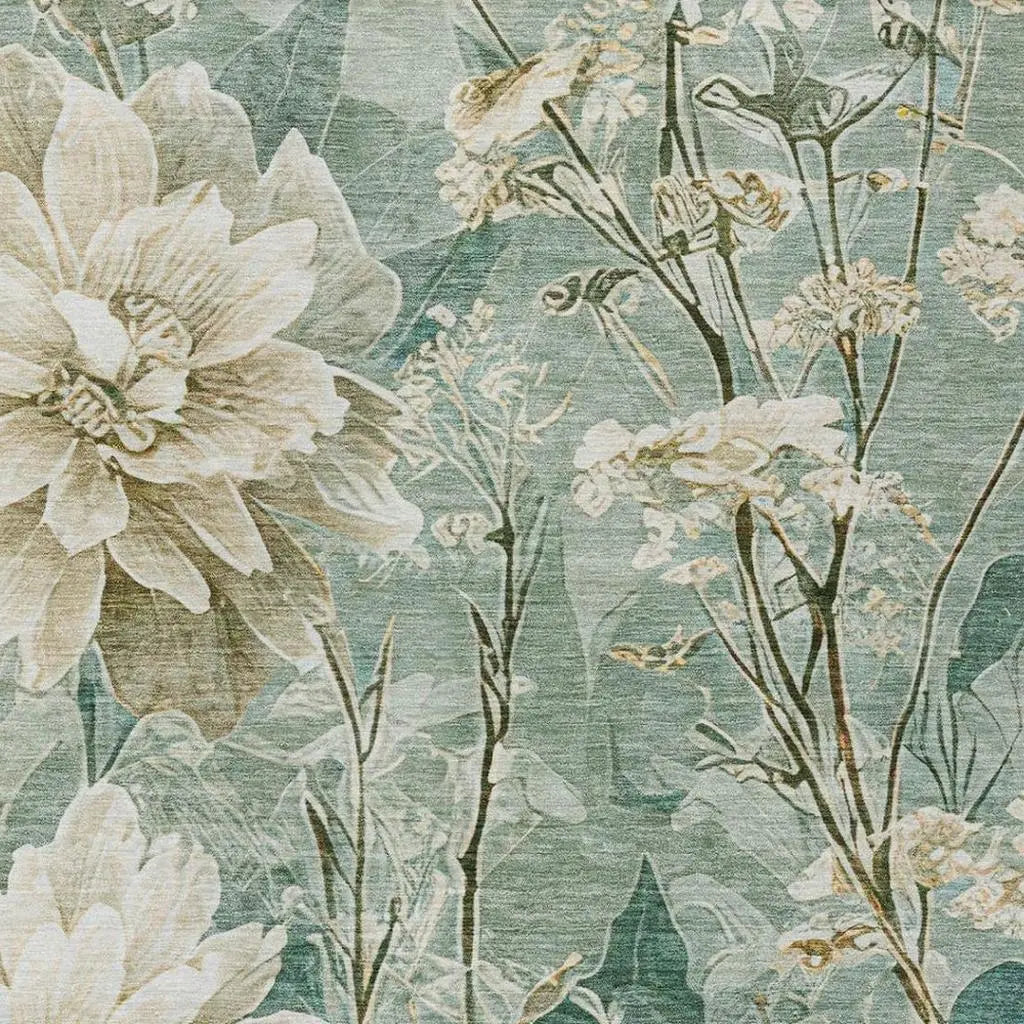 3' X 5' Green And Beige Floral Washable Indoor Outdoor Area Rug Homeroots Outdoor