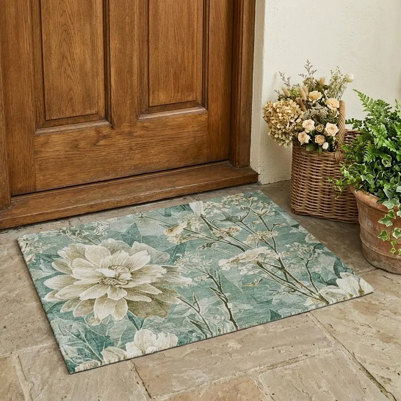 3' X 5' Green And Beige Floral Washable Indoor Outdoor Area Rug Homeroots Outdoor