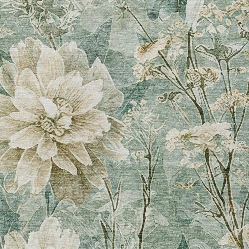 3' X 5' Green And Beige Floral Washable Indoor Outdoor Area Rug Homeroots Outdoor