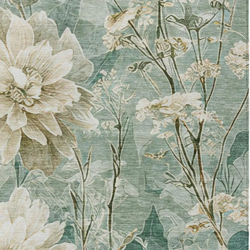 3' X 5' Green And Beige Floral Washable Indoor Outdoor Area Rug Homeroots Outdoor