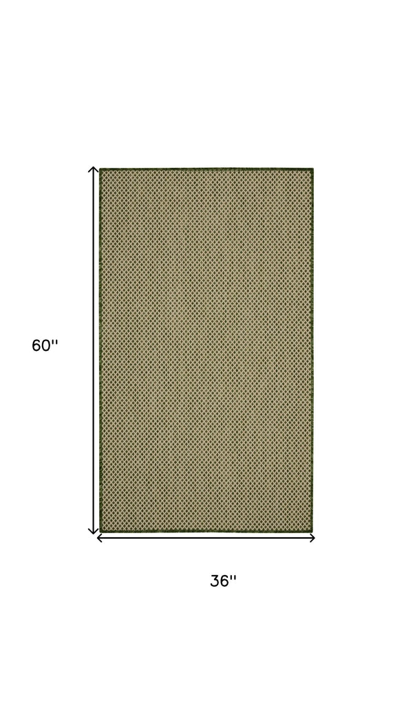 3' X 5' Green And Beige Geometric Indoor Outdoor Area Rug - GreatEagleInc