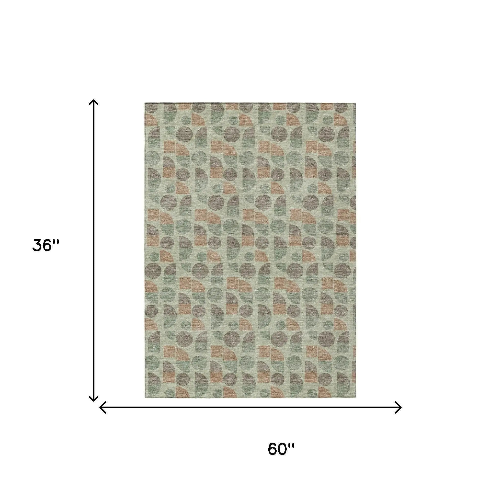 3' X 5' Green And Beige Geometric Washable Indoor Outdoor Area Rug Homeroots Outdoor