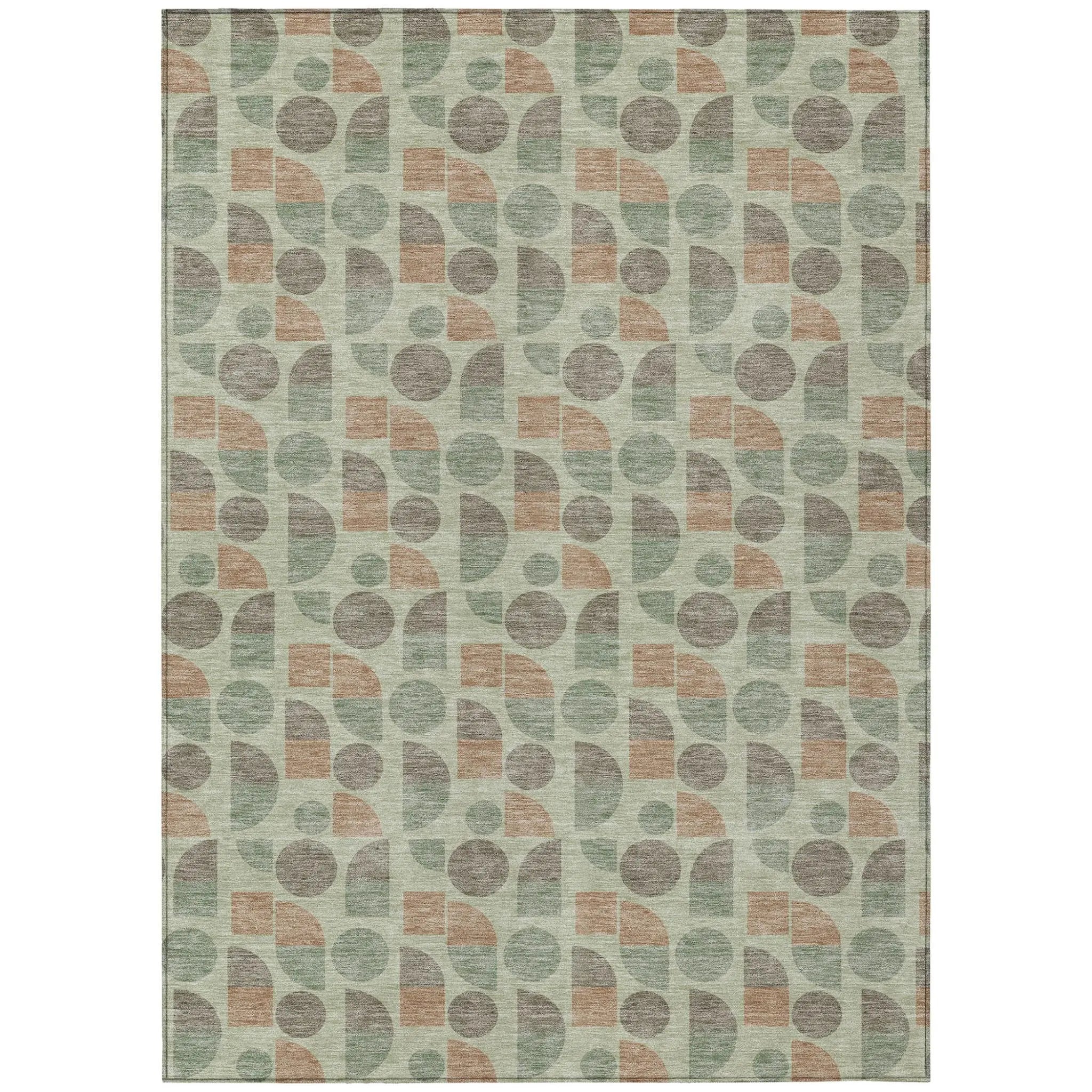 3' X 5' Green And Beige Geometric Washable Indoor Outdoor Area Rug Homeroots Outdoor