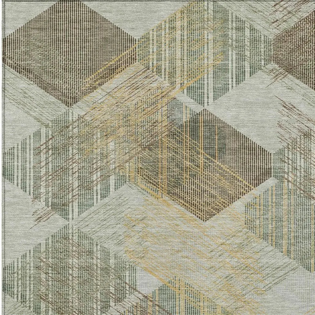 3' X 5' Green And Beige Geometric Washable Indoor Outdoor Area Rug Homeroots Outdoor