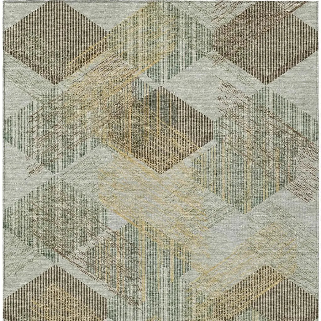 3' X 5' Green And Beige Geometric Washable Indoor Outdoor Area Rug Homeroots Outdoor