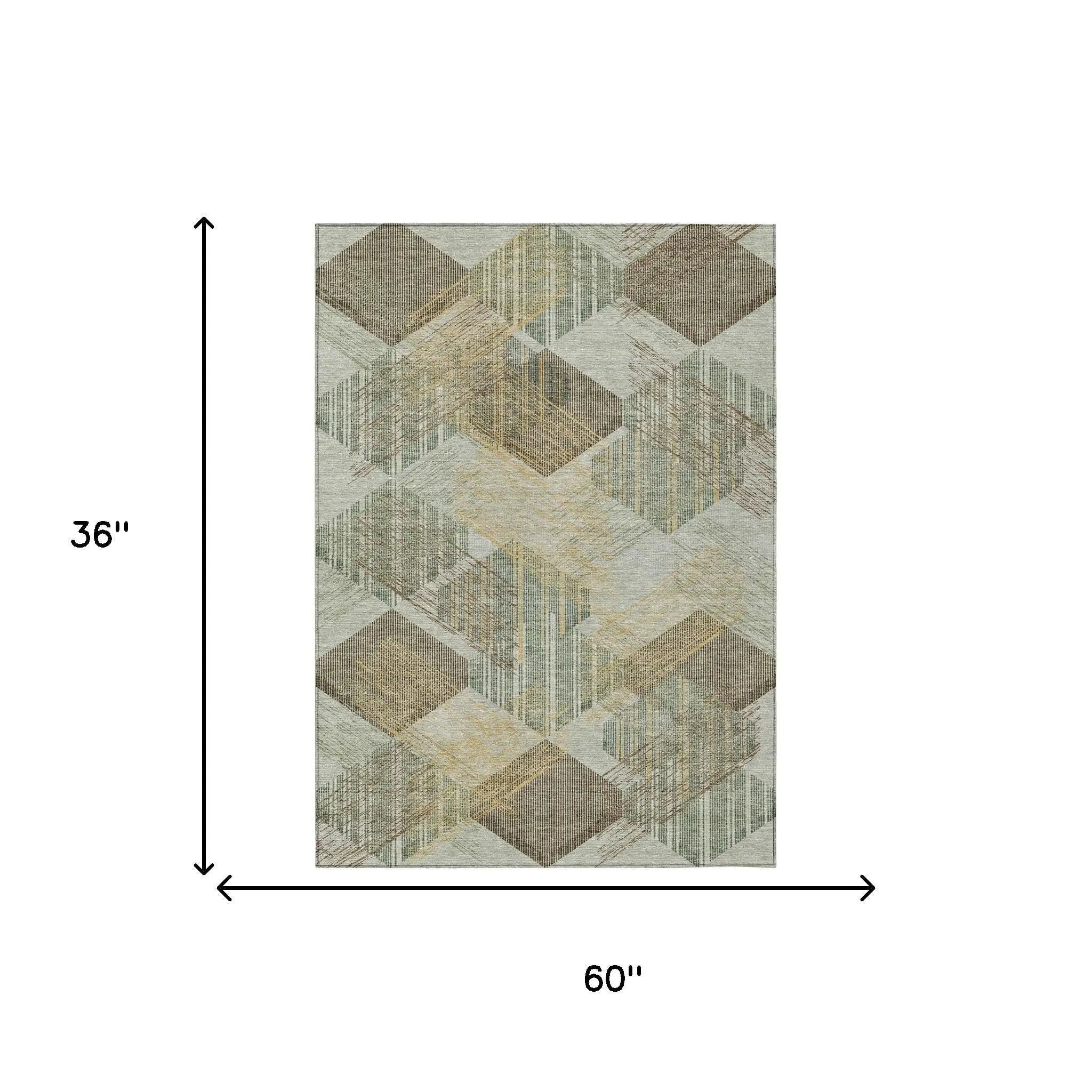3' X 5' Green And Beige Geometric Washable Indoor Outdoor Area Rug Homeroots Outdoor