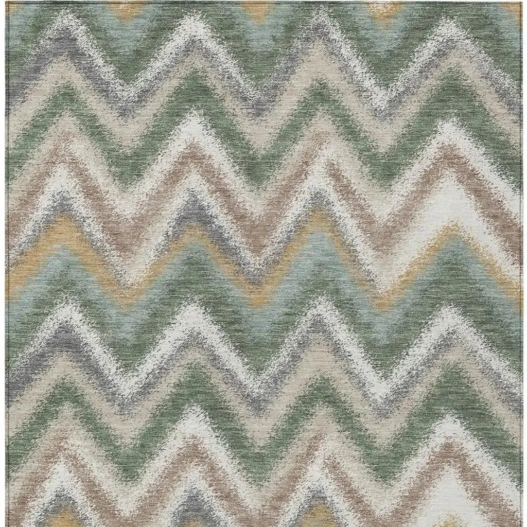 3' X 5' Green And Beige Geometric Washable Indoor Outdoor Area Rug Homeroots Outdoor