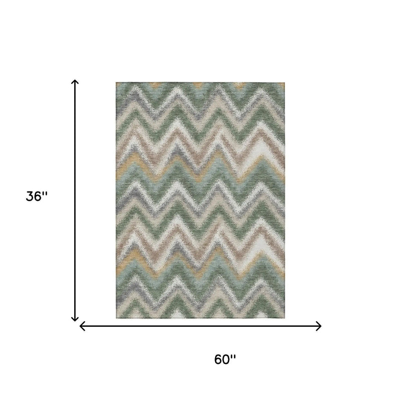 3' X 5' Green And Beige Geometric Washable Indoor Outdoor Area Rug Homeroots Outdoor