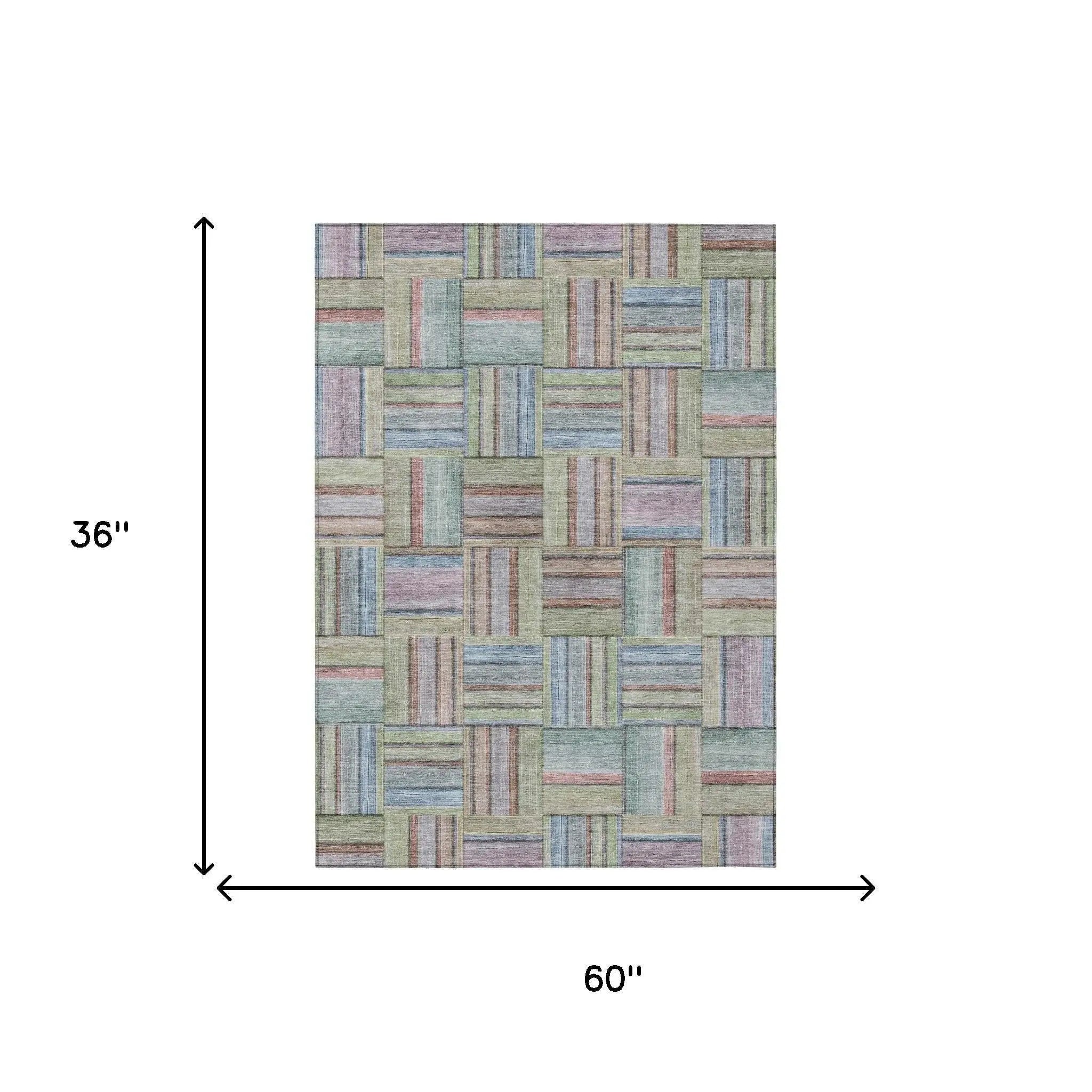 3' X 5' Green And Beige Geometric Washable Indoor Outdoor Area Rug Homeroots Outdoor