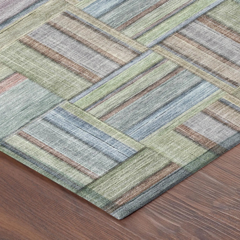 3' X 5' Green And Beige Geometric Washable Indoor Outdoor Area Rug Homeroots Outdoor