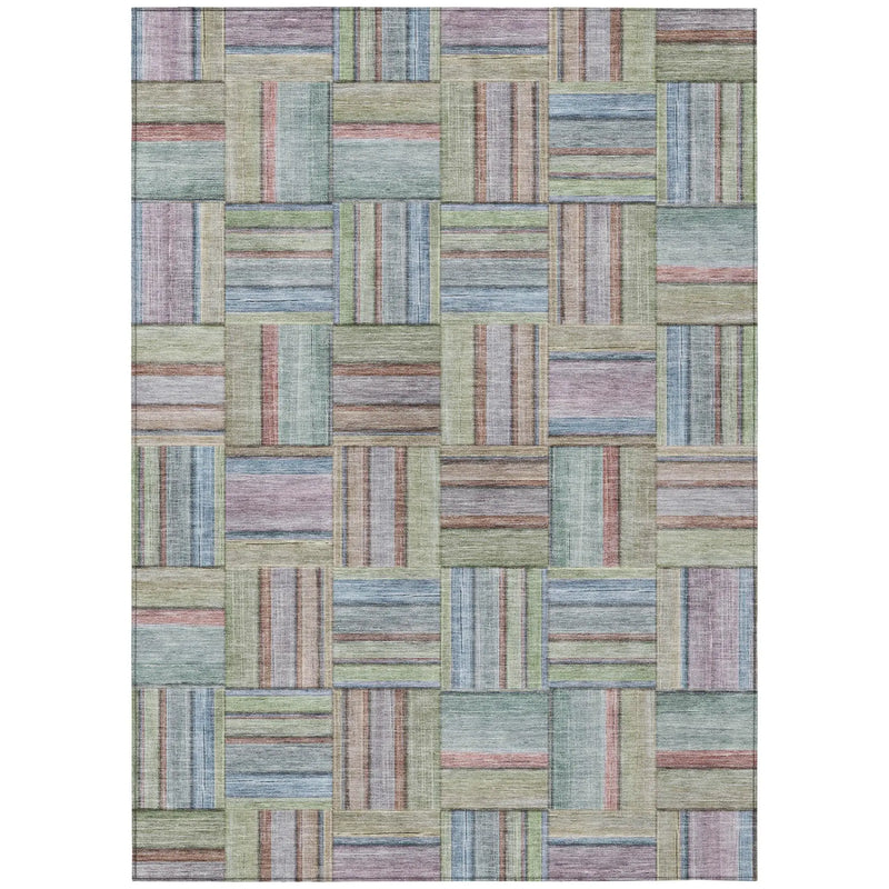 3' X 5' Green And Beige Geometric Washable Indoor Outdoor Area Rug Homeroots Outdoor