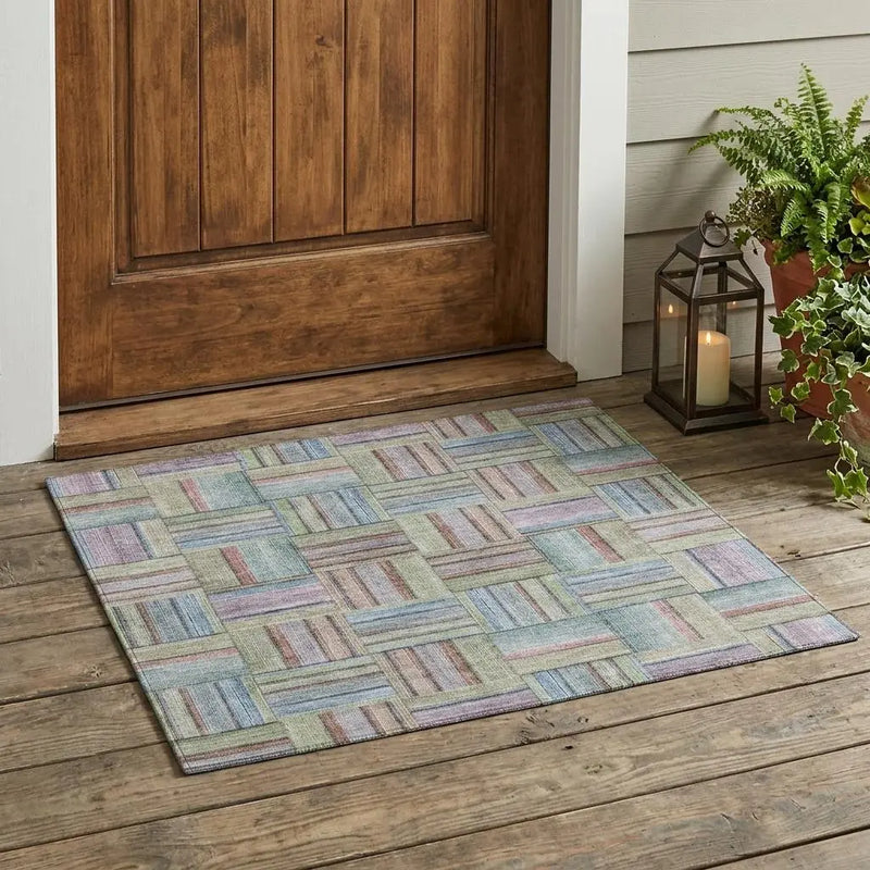 3' X 5' Green And Beige Geometric Washable Indoor Outdoor Area Rug Homeroots Outdoor