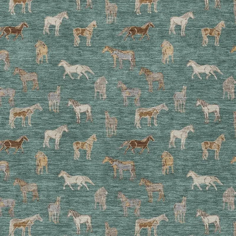 3' X 5' Green And Beige Horse Washable Indoor Outdoor Area Rug Homeroots Outdoor