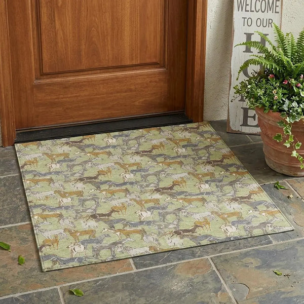 3' X 5' Green And Beige Horse Washable Indoor Outdoor Area Rug Homeroots Outdoor