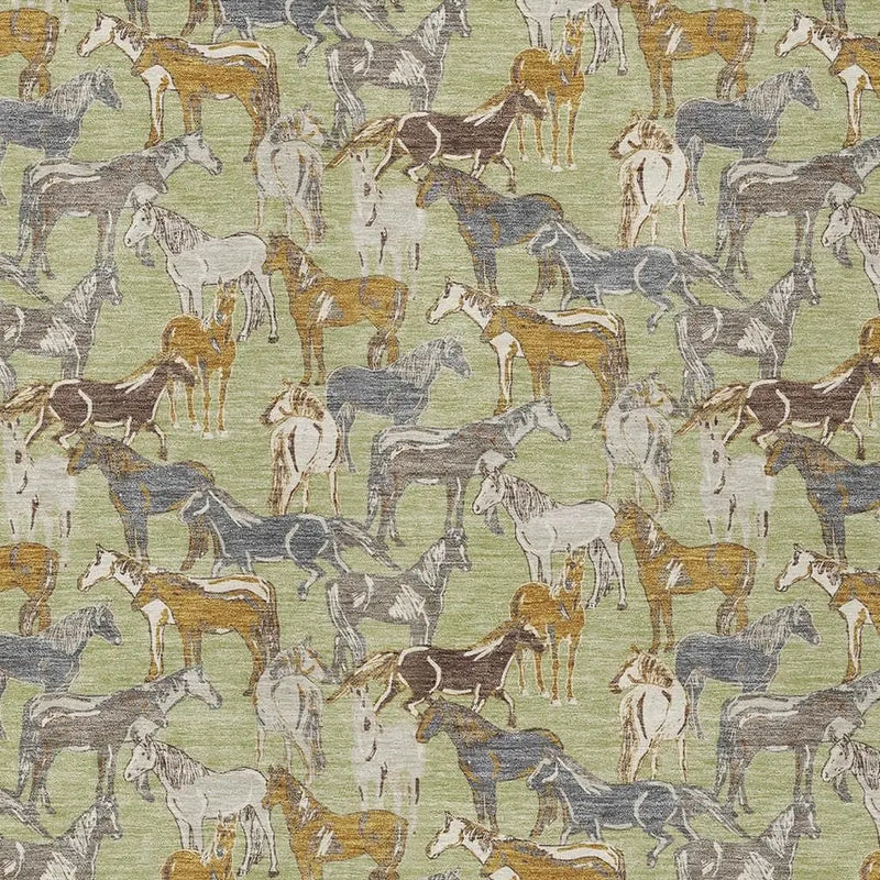 3' X 5' Green And Beige Horse Washable Indoor Outdoor Area Rug Homeroots Outdoor