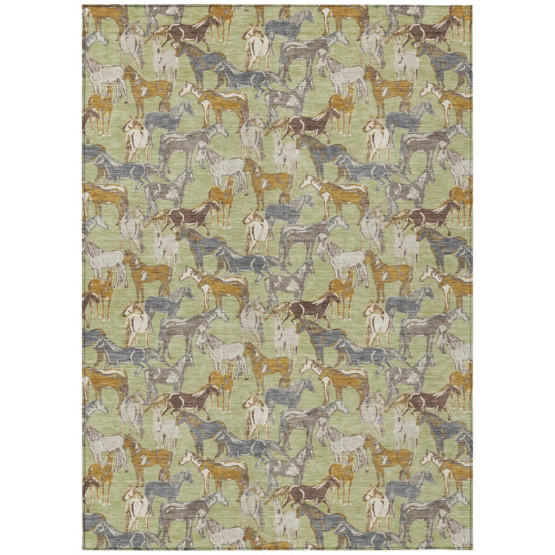 3' X 5' Green And Beige Horse Washable Indoor Outdoor Area Rug Homeroots Outdoor