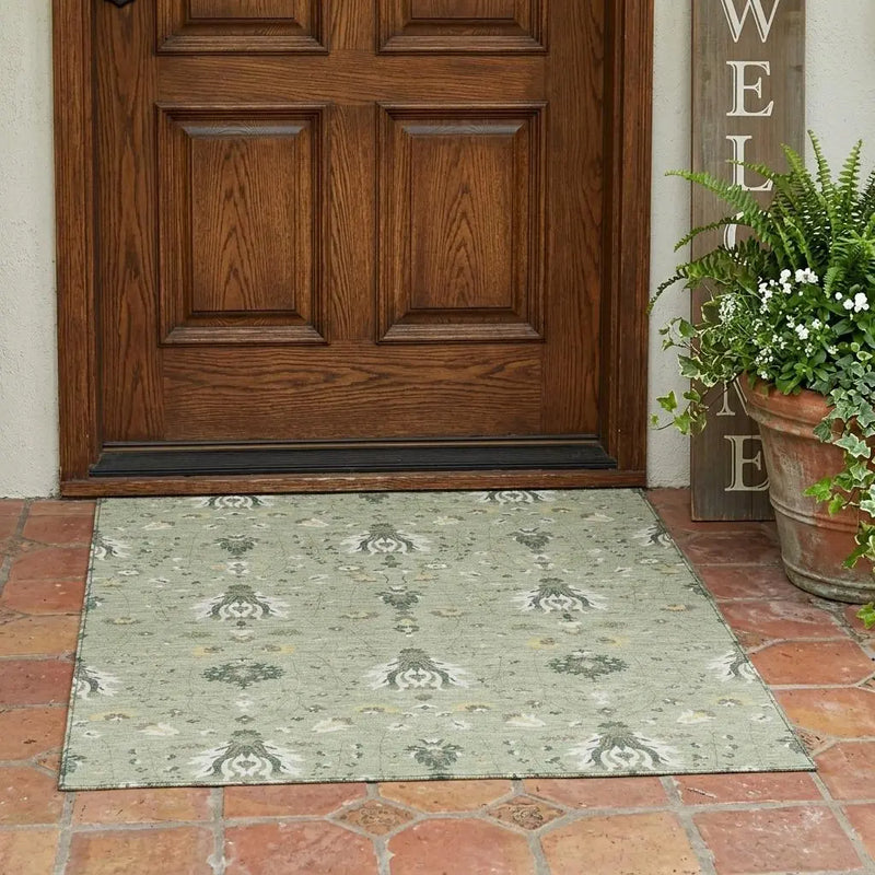 3' X 5' Green And Beige Oriental Washable Indoor Outdoor Area Rug Homeroots Outdoor