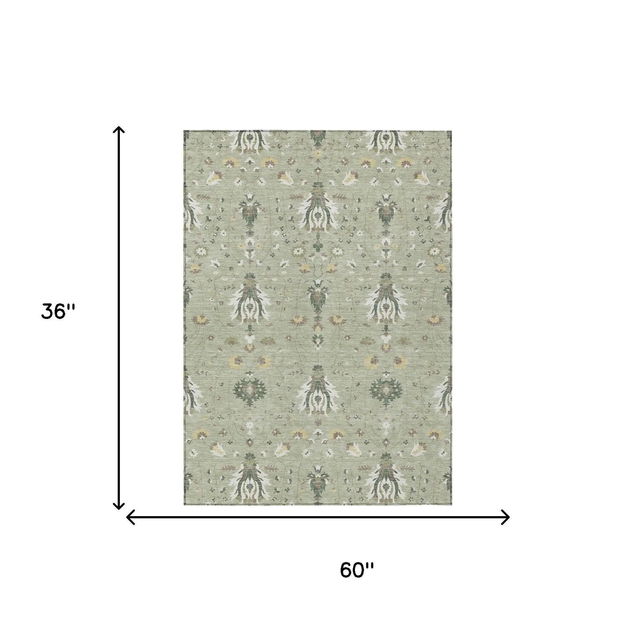 3' X 5' Green And Beige Oriental Washable Indoor Outdoor Area Rug Homeroots Outdoor