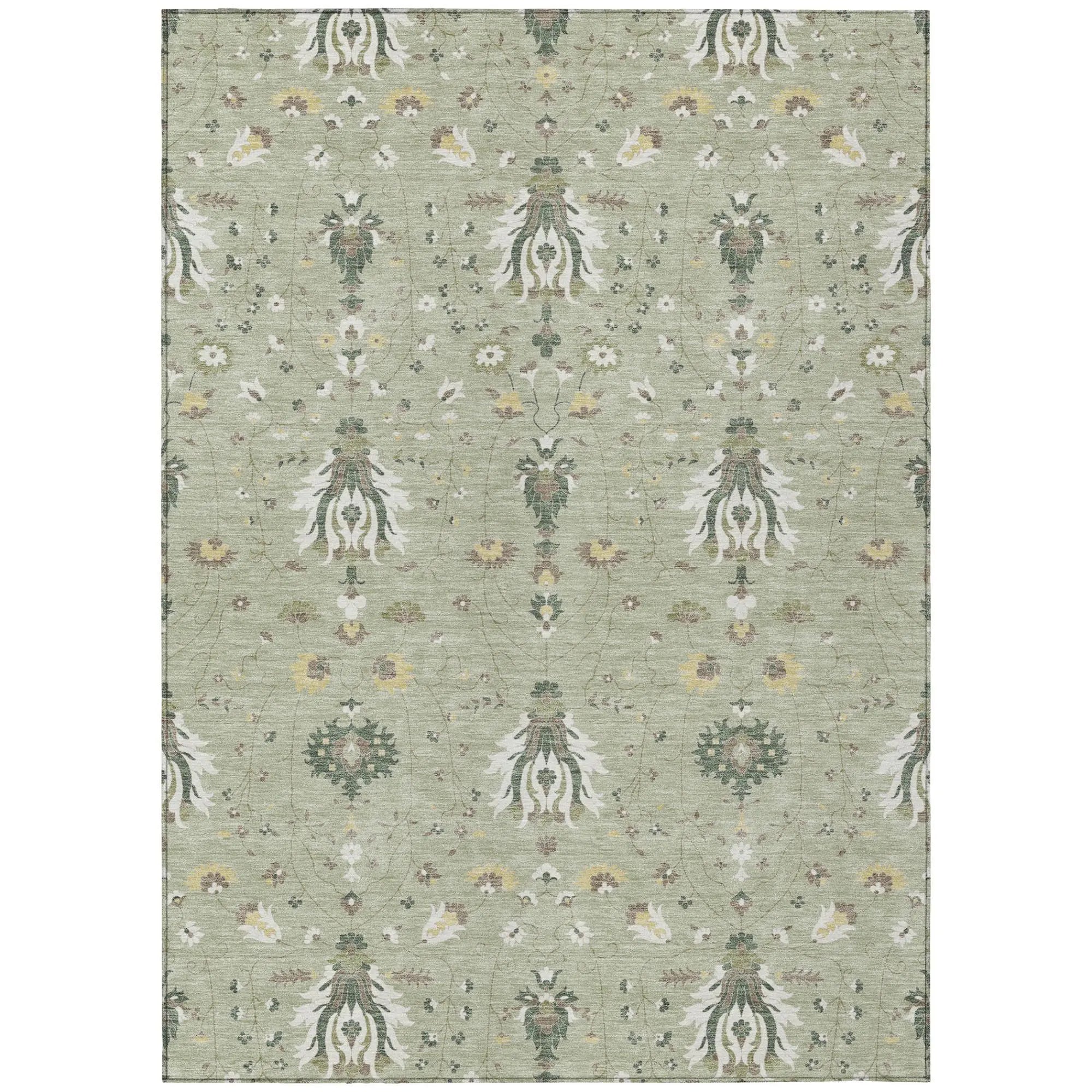 3' X 5' Green And Beige Oriental Washable Indoor Outdoor Area Rug Homeroots Outdoor