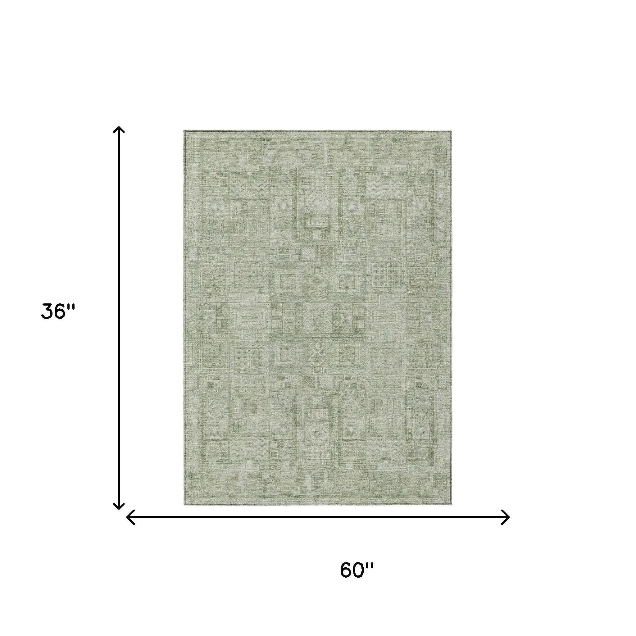 3' X 5' Green And Beige Oriental Washable Indoor Outdoor Area Rug Homeroots Outdoor